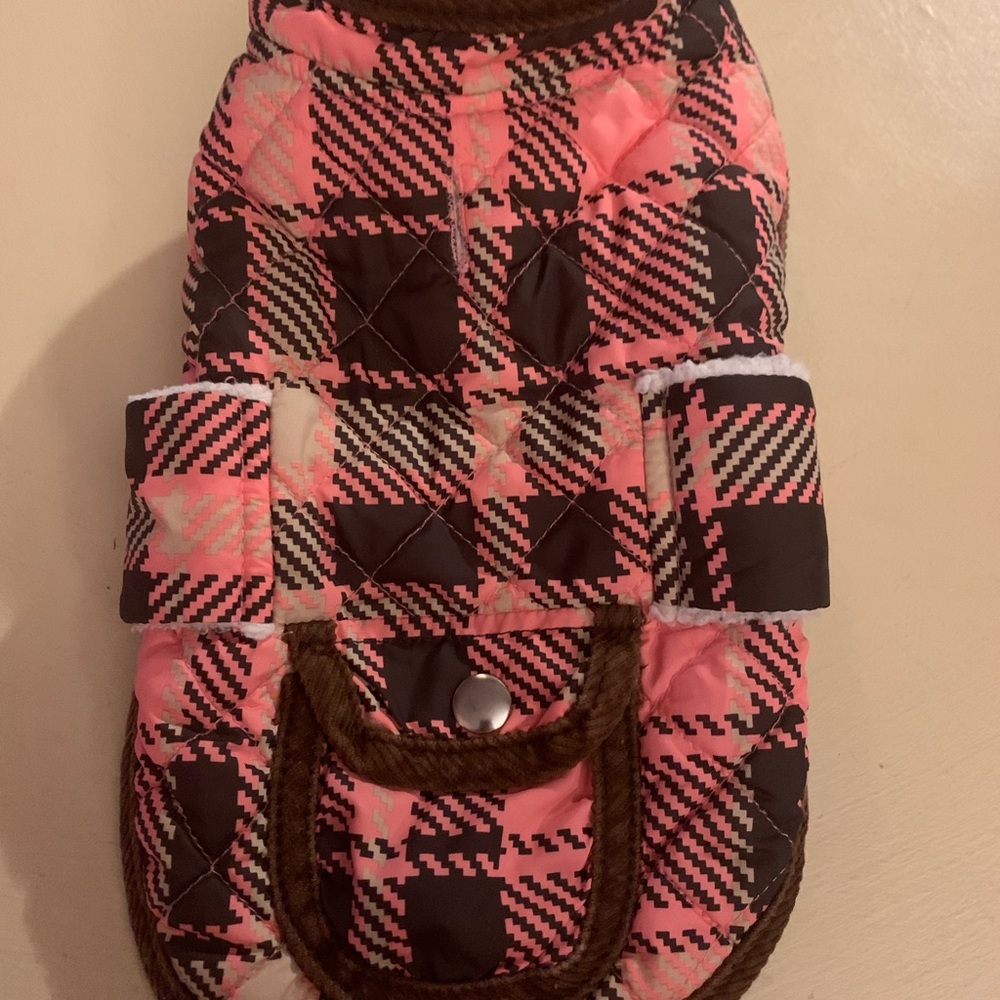 Plaid Pink and Brown Quilted Dog Jacket